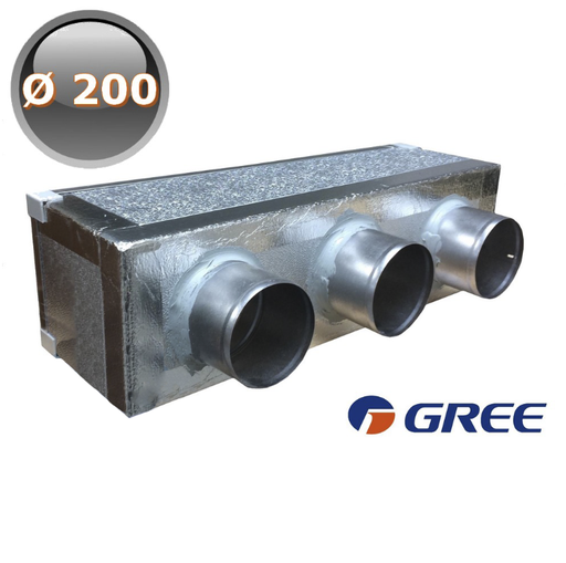 [caisson x3] Plenum mandata macchina in PAL, 3 stacchi Ø 200, 